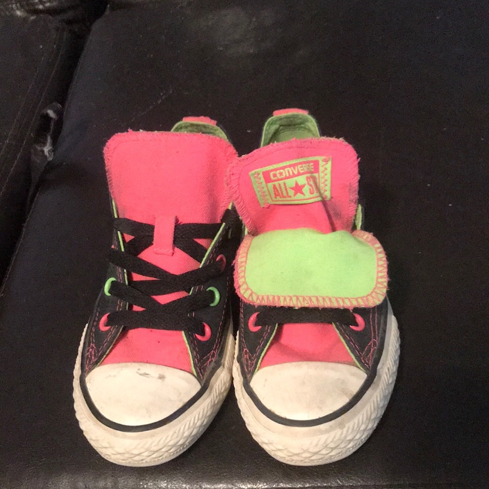 Hot pink and neon bright green converse 12 (girls)